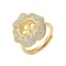 Flower Brass Micro Pave Cubic Zirconia Adjustable Ring Settings, for Half Drilled Beads, Rack Plating, Long-Lasting Plated, Lead Free & Cadmium Free, Golden, Inner Diameter: 16.6mm, Pin:4.5x1mm