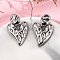 304 Stainless Steel Dangle Stud Earrings, Hammered Textured Heart, Stainless Steel Color, 37x23mm