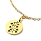 304 Stainless Steel Pendant Necklaces, Flat Round with Flower, Golden, 15.75 inch(40cm)