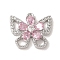 Brass Micro Pave Clear Cubic Zirconia Charms, Cadmium Free & Nickel Free & Lead Free, Butterfly with Flower, Pearl Pink, Platinum, 14.5x16x3.5mm, Hole: 1.4mm