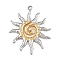 304 Stainless Steel Pendants, Ion Plating(IP), Sun Charm, Golden & Stainless Steel Color, 40x33x2mm, Hole: 2.5mm
