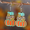 Thanksgiving Day Pumpkin Stainless Steel Wood Dangle Earrings, Platinum, Coral, 60x30mm