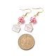 3 Pairs 3 Style Pink Alloy Enamel Charms & Resin Beads Dangle Earrings EJEW-JE05030-05-3