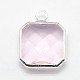 Silver Color Plated Brass Glass Square Pendants GLAA-J014A-S-3