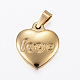 304ステンレス鋼ペンダント  単語「love」付けのハート  バレンタインデーのために  ゴールドカラー  16.5x14.5x3mm  穴：3x5mm X-STAS-G145-05G-1