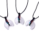 Adjustable Natural Quartz Crystal Double Horn Pendant Necklace with Wax Cord for Women NJEW-B086-01C-1