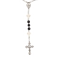 Collar de cuentas de rosario de madera y turquesa sintética NJEW-JN04431-02-5