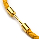 Brass Column Bar Link Bracelet with Leather Cords BJEW-G675-05G-10-2