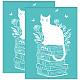 Olycraft 2 pièces 5.5x7.7 pouces chat auto-adhésif sérigraphie pochoir chat sur livre sérigraphie pochoir fleur chat réutilisable maille pochoirs transfert pour bricolage t-shirt tissu peinture DIY-WH0337-071-1