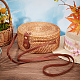 GORGECFAFT Handwoven Round Rattan Bag Large Straw Bag for Women Handmade Wicker Woven Purse Circle Oval Brown Straw Boho Bags Shoulder Imitation Leather Adjustable Strap for Women Travel AJEW-WH0348-21-4