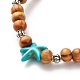 Bracelet extensible perles turquoises synthétiques étoile de mer & perles rondes bois naturel BJEW-JB07270-6