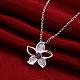 Silver Plated Brass Cubic Zirconia Flower Pendant Necklaces NJEW-BB03570-B-4