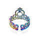 Estante chapado arco iris color 304 acero inoxidable corazón corona abierto brazalete anillo para mujer RJEW-S405-259M-3