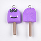 手作り樹脂粘土ペンダント  鉄パーツ  笑顔でアイスクリーム  プラチナ  青紫色  39~45x16~18x6~8mm  穴：2mm CLAY-T015-05B-2