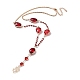 Collar de lazo de vidrio ovalado y en forma de lágrima rojo con cadenas de latón NJEW-A015-18KCG-1