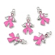 Ruban de sensibilisation au cancer du sein avec pendentifs en émail strass en alliage rose perle couleur platine aile d'ange X-ENAM-D001-2-2