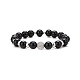 4Pcs 4 Style Natural Eyeless Obsidian & Lava Rock Beaded Bracelets Set BJEW-JB09085-4
