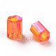 11/0ツーカットラウンド穴ガラスシードビーズ  六角  透明な色の虹のメッキ  オレンジ  2~2.5x2mm  穴：0.8mm  約12857個/ポンド SEED-L010-03A-169-2