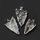 天然石クオーツクリスタルペンダント  ロッククリスタルペンダント  三角形のチャーム  ラックメッキ真鍮のパーツ  プラチナ  42~51.5x22.5~30x11~13mm  穴：7x4.5mm G-E581-02P-2