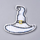 機械刺繍布地手縫い/アイロンワッペン  マスクと衣装のアクセサリー  魔女の帽子  ハロウィン用  ライトスチールブルー  62x64x1.5mm DIY-L031-030-2