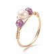 Плетеное кольцо на палец с драгоценными камнями и натуральным жемчугом RJEW-JR00509-3