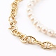 Collares de cadena de eslabones marineros de latón y conjuntos de collares con cuentas de perlas naturales NJEW-JN03332-2