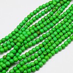 Abalorios de turquesas sintéticas hebras, teñido, redondo, verde lima, 4mm, agujero: 1 mm, aproximamente 110 pcs / cadena, 15.6 pulgada