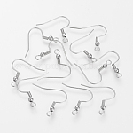 304 Stainless Steel Earring Hooks, with Horizontal Loop, Stainless Steel Color, 20~22x21x3mm, Hole: 2mm, Pin: 0.6mm