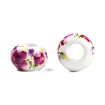 Perles européennes en porcelaine manuelles, Perles avec un grand trou   , rondelle, pas de noyau métallique, violet, environ 13 mm de diamètre, épaisseur de 8.5mm, Trou: 5mm