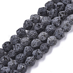 Fili di perle di roccia lavica naturale, tondo, accidentato, sfaccettato, nero, 6x6mm, Foro: 1 mm, circa 64pcs/filo, 15.16 pollice (38.5 cm)