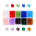 Perles en verre transparentes, facette, rondelle, couleur mixte, 4x3.5mm, Trou: 1mm, environ 1000 pcs / boîte