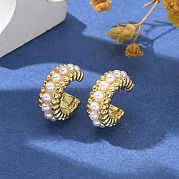Серьги-каффы из латуни и пластика с жемчугом EJEW-G420-01G