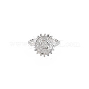 304 anillo redondo plano de acero inoxidable con letra inicial abierta para hombres y mujeres RJEW-S405-246P-Q