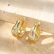 Серьги-кольца из латуни с микропаве из прозрачных кубических цирконий в форме капли EJEW-D311-109G