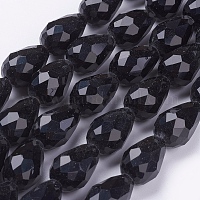 黒のファセットガラスティアドロップビーズ連売り  15x10mm  穴：1mm  約48~50個/連  26.6インチ&nbsp;X-GLAA-E010-10x15mm-17