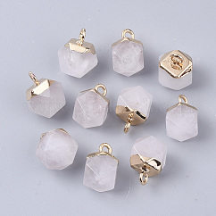 Natürliche Quarzkristallcharme, Bergkristallanhänger, mit oberen vergoldeten Eisenschlaufen, sternförmige runde Perlen, 12x10x10 mm, Bohrung: 1.8 mm