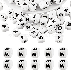 20 Uds. Cuentas de silicona con letras de cubo blanco, cuentas cuadradas de 12x12x12mm con dados del alfabeto con espaciador de agujeros de 2mm, cuentas sueltas con letras para pulsera, collar, fabricación de joyas, letter.m, 12mm, agujero: 2 mm