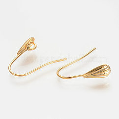 Crochets d'oreille en laiton, fil d'oreille, sans cadmium et sans plomb, avec boucle horizontale, sans nickel, véritable 18k plaqué or, 16x17x5mm, Trou: 2.5mm, 24 jauge, pin: 0.5 mm