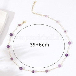 Натуральные аметистовые самородки и латунные цепочки ручной работы для женщин&nbsp;BQ6884