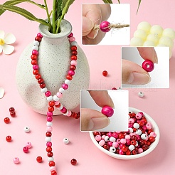 1000шт 5 цвета День святого Валентина круглые окрашенные бусины из натурального дерева&nbsp;WOOD-YW0001-13