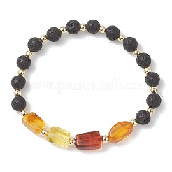 Эластичные браслеты из натурального янтаря и бусин из лавового камня для женщин&nbsp;BJEW-JB13383-01