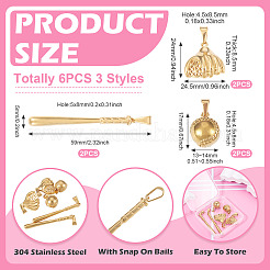 6 шт. 3 стиля подвески из нержавеющей стали 304 с вакуумным покрытием PVD&nbsp;STAS-TA0003-23