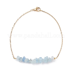Cavigliere con perline di acquamarina naturale incastonate con catene in acciaio inossidabile 304&nbsp;AJEW-AN00481-07