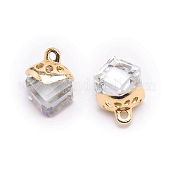 電気メッキガラスチャーム  合金のパーツと  キューブ  ミディアムビトレイル  15x10x10mm  穴：1.6mm&nbsp;GLAA-SZC0004-01F