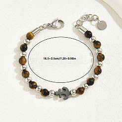 Браслеты из нержавеющей стали и натурального тигрового глаза с круглыми бусинами XY1964