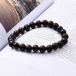 Bracelets extensibles unisexes en bois naturel avec perles&nbsp;BJEW-JB05463-02