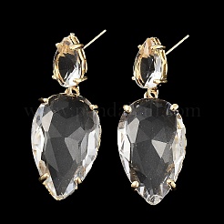 Стеклянные серьги-гвоздики в виде каплевидных подвесок EJEW-Q800-16B-KCG