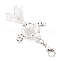 Подвеска в виде цветка-сердца из искусственного акрилового жемчуга с крыльями из сплава HJEW-JM03985-01