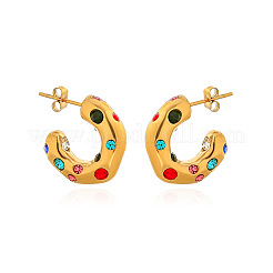 Серьги-гвоздики C-образной формы со стразами из нержавеющей стали 304&nbsp;FS-WGCE1EF-02