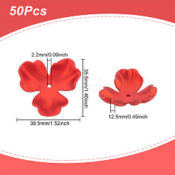 50枚の花びらスプレーペイントABSプラスチック模造パールビーズキャップ3個  花  ファイヤーブリック  35.5x38.5x12.5mm  穴：2.2mm&nbsp;MACR-DC0001-03